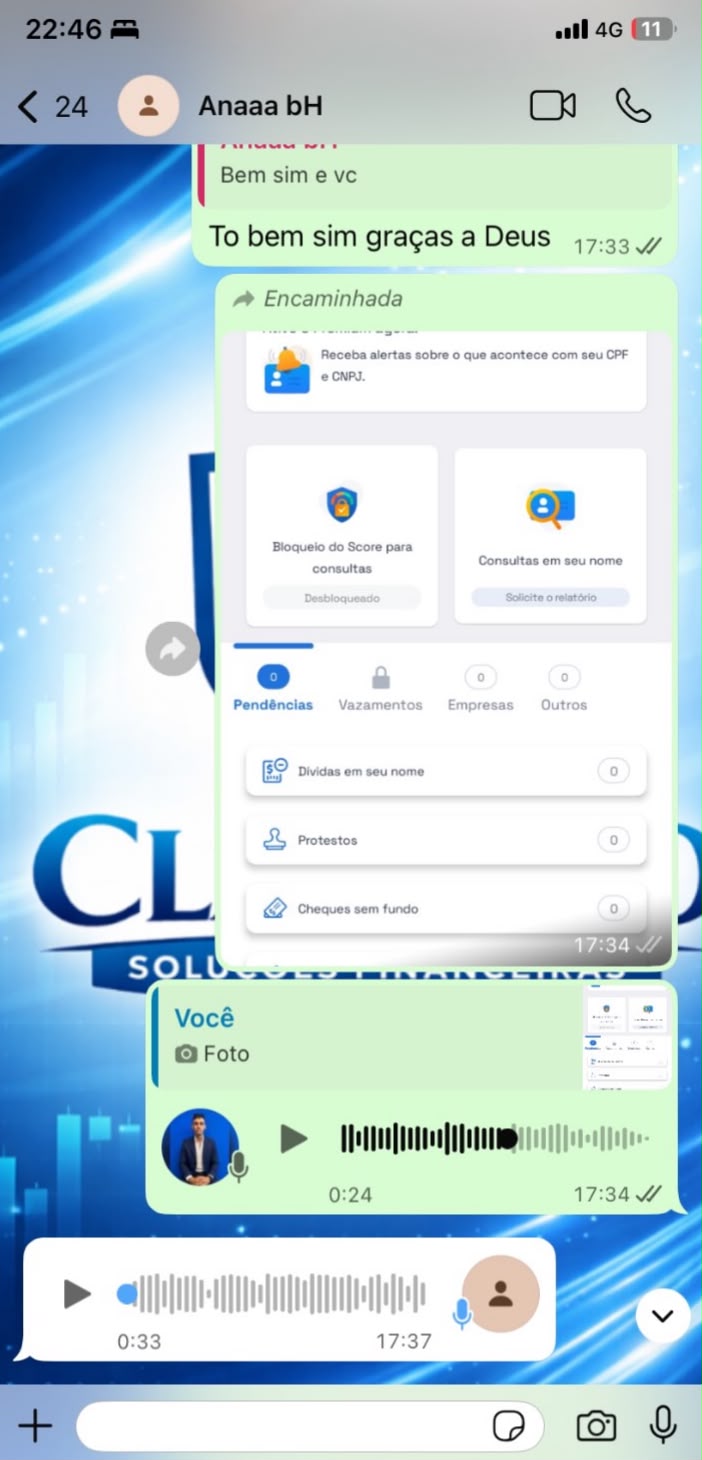 Conversa de cliente sobre o relatório de pendências